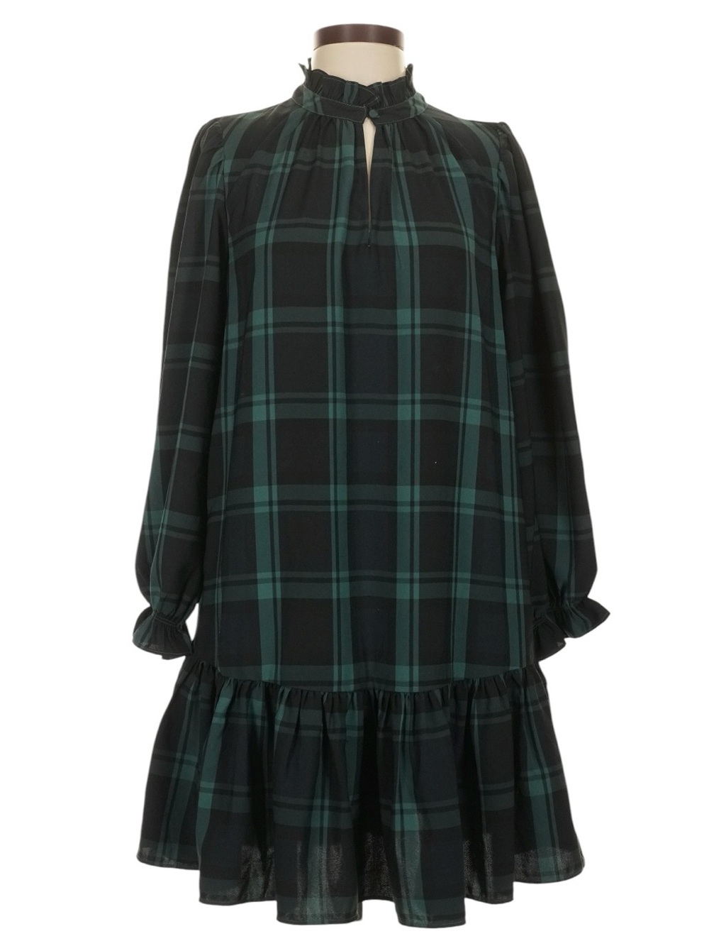 J. Crew Ruffle Puff Sleeve Dress in Black Watch Tartan Size Small Holiday NWT